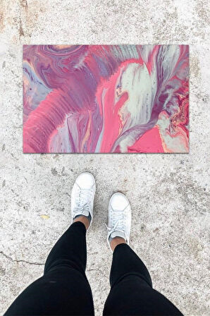 Dijital Baskı Renkli Ebru Desen Kapı Önü Paspası K-1038