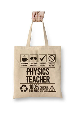 Fizik Öğretmeni Öğretmenler Günü Beyaz Bez Çanta Öğretmene Hediye Alışveriş Çantası