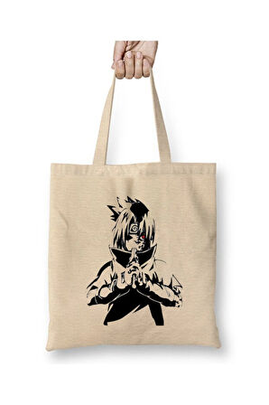 Sasuke Uchiha Naruto Beyaz Bez Çanta Uzun Saplı Alışveriş Çantası Plaj Çantası