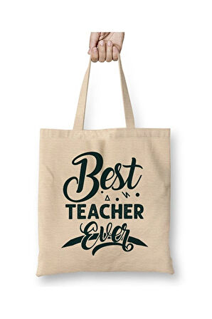 Öğretmenler Günü Öğretmene Hediye Beyaz Bez Çanta Uzun Saplı Alışveriş Çantası Plaj Çantası