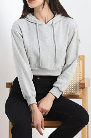 Şardonlu Owersize Crop Sweat Gri1 - 21391.200.