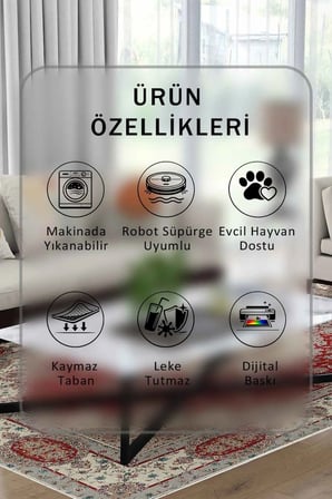 Yıkanabilir Kaymaz Taban Dijital Baskılı Halı ve Yolluk – Leke Tutmaz Salon & Mutfak Halısı