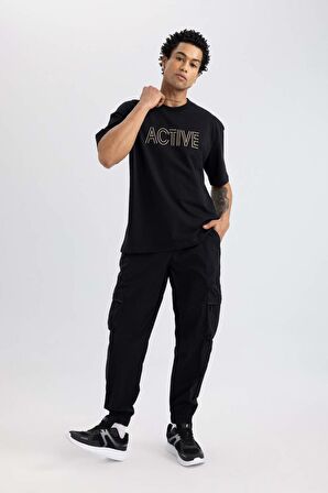 DeFactoFit Oversize Geniş Kalıp Kargo Cepli Sporcu Dokuma Pantolon C1528AX24SMBK81