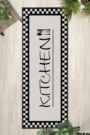 Damahome Krem Kitchen Siyah Modern Mutfak Halısı Yıkanabilir Kaymaz Su İtici