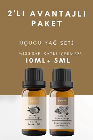 2'li Avantajlı Set Portakal & Tarçın Saf Aromaterapi Uçucu Yağı 15 ml