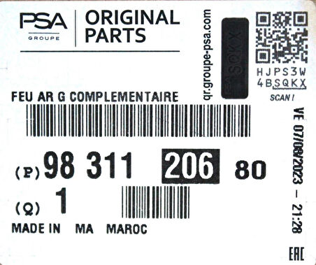 Citroën C4 Iıı (2020-2023) Sol Bagaj Kapak LED Stop Lambası – Psa 9831120680