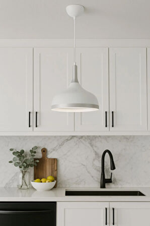 Cosmos Beyaz Içi Gümüş Özel Tasarım Modern Dekoratif Cafe Mutfak Salon Sarkıt Tekli Avize (AMPULSÜZ)