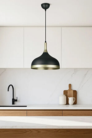 Cosmos Siyah Içi Gold Özel Tasarım Modern Dekoratif Cafe Mutfak Salon Sarkıt Tekli Avize (AMPULSÜZ)