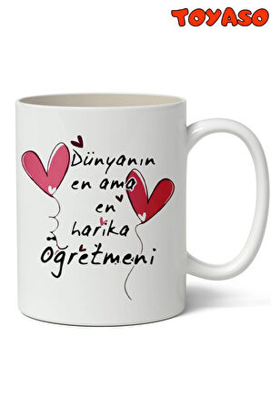 Dünyanın En Harika Öğretmeni Temalı Beyaz Kupa Bardak Öğretmene Hediye