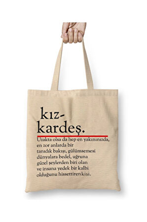 Kız Kardeş Beyaz Bez Çanta Uzun Saplı Alışveriş Çantası Plaj Çantası