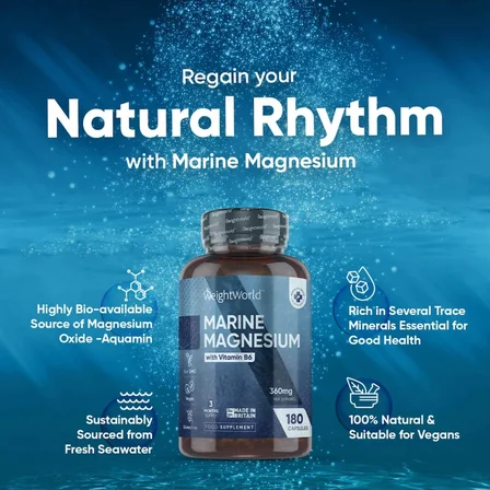 Marine Magnesium + Vitamin B6 -360mg 180  Capsules