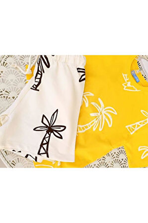 Laciel Palmiye Detaylı Şort ve Tshirt Takım