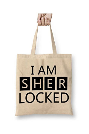 I Am Sher Locked Sherlock Holmes Gun Bez Çanta Uzun Saplı Alışveriş Çantası Plaj Çantası