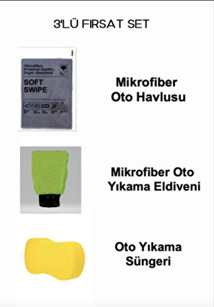 3'lü Auto Oto Cam Araç Yıkama Kurulama Seti