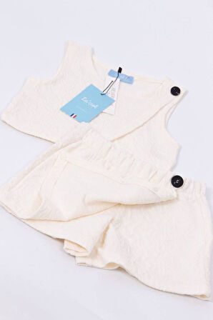 La'ciel Paris Crop Ve Şort Etek Desenli Beyaz Kız Çocuk Takım