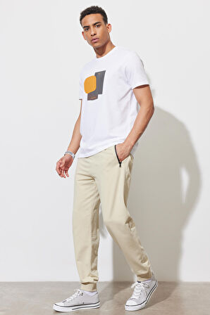 Erkek Bej Standart Fit Normal Kesim Eşofman Altı