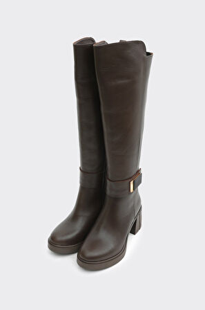 Hakiki Deri Kalın Topuklu Kadın Çizme