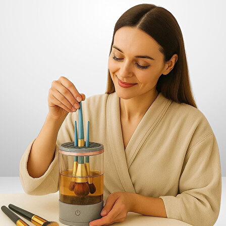 USB Şarjlı Makyaj Fırçası Temizleyici Aparat Hızlı Kurutmalı