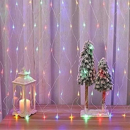 1x2 Metre File Ağ Perde LED, 192 LED'li 8 Animasyonlu RGB Dekorasyon Işığı (Fişli)