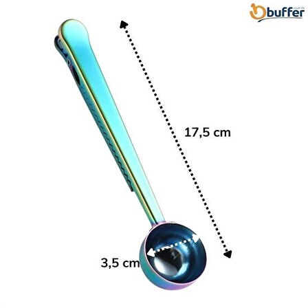 Mandallı Kahve Ölçü Kaşığı Paslanmaz Çelik 2'si 1 Arada Klipsli