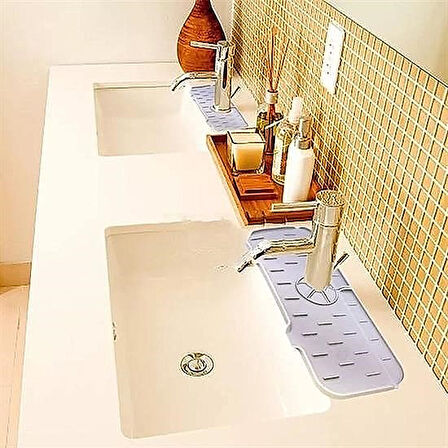 Silikon Lavabo Matı Musluk Arkası Sıçrama Koruyucu (Damlama Tutucu, 37x14 cm)