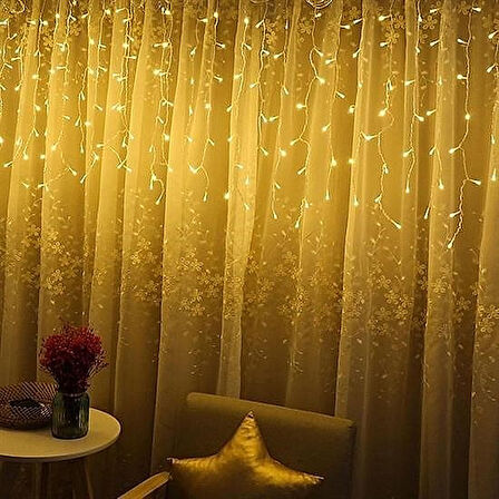 8 Fonksiyonlu 16 Saçaklı Perde Led Işık – 3x1 Metre Günışığı Renk