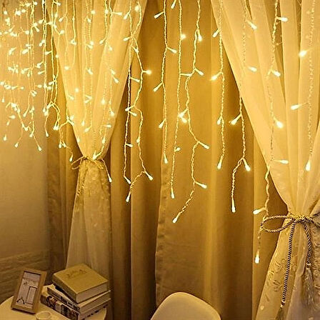 8 Fonksiyonlu 16 Saçaklı Perde Led Işık – 3x1 Metre Günışığı Renk