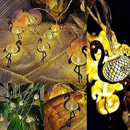 2 Metre Pilli İnce Tel Led Işık Zinciri – 10’lu Flamingo Dekoratif Parti Aydınlatma