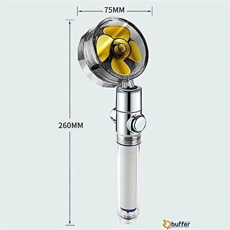 Turbo Pervaneli Filtreli Duş Başlığı, 360 Derece Dönebilen Su Tasarruflu Tazyikli Banyo Başlığı