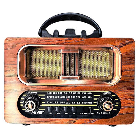 Büyük Boy Retro Ahşap Tasarım Radyo (Şarjlı, Taşınabilir, Bluetooth Hoparlörlü FM/AM)