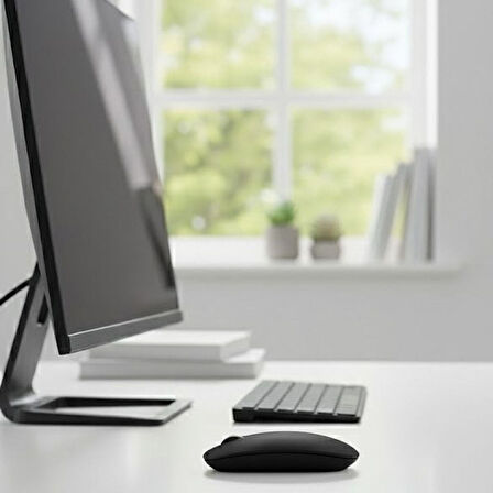 Ergonomik Sessiz Kablosuz Mouse Siyah (USB Alıcılı Ofis ve Oyun Faresi)
