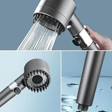 Silikon Fırçalı Masajlı Duş Başlığı 3 Kademeli Turbo Basınçlı Su Tasarruflu