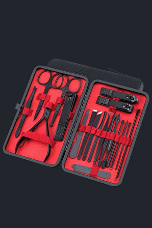 18 Parça Çantalı Manikür Pedikür Seti Paslanmaz Çelik Profesyonel Tırnak Bakım Seti