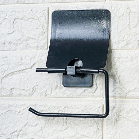 Yapışkanlı Siyah Paslanmaz Metal Kapaklı Tuvalet Kağıtlığı