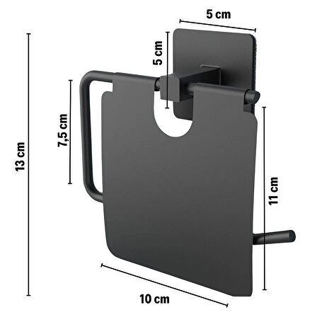 Yapışkanlı Siyah Paslanmaz Metal Kapaklı Tuvalet Kağıtlığı