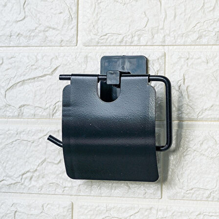 Yapışkanlı Siyah Paslanmaz Metal Kapaklı Tuvalet Kağıtlığı