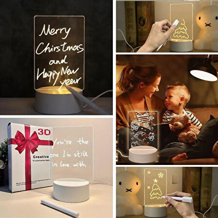 3D Görselleştirme LED Lambası Yazı Tahtası (Kalemli, Silgili, USB Bağlantılı)