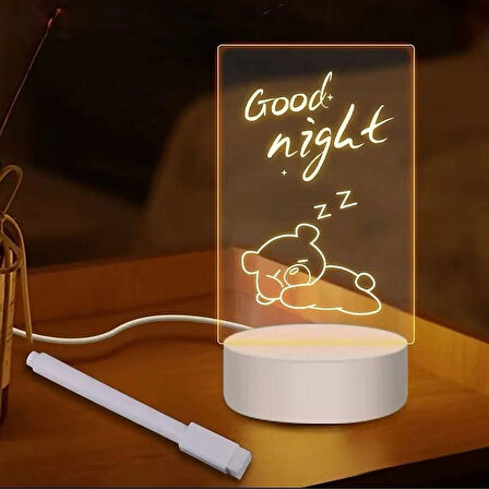 3D Görselleştirme LED Lambası Yazı Tahtası (Kalemli, Silgili, USB Bağlantılı)