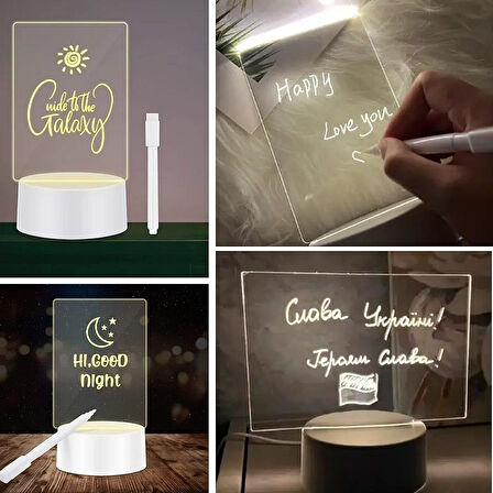 3D Görselleştirme LED Lambası Yazı Tahtası (Kalemli, Silgili, USB Bağlantılı)