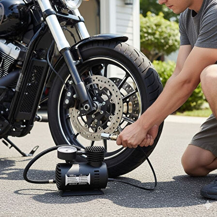 300 PSI Güçlü Lastik Şişirme Pompası - Elektrikli Fiş ve 12V Çakmaklık Girişli Hava Kompresörü