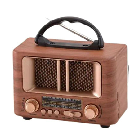 Küçük Mini Boy Retro Ahşap Tasarım Radyo (Şarjlı, Bluetooth Hoparlörlü FM/AM Destekli)