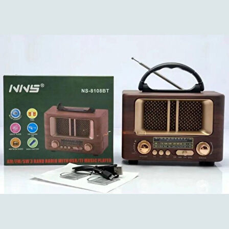 Küçük Mini Boy Retro Ahşap Tasarım Radyo (Şarjlı, Bluetooth Hoparlörlü FM/AM Destekli)