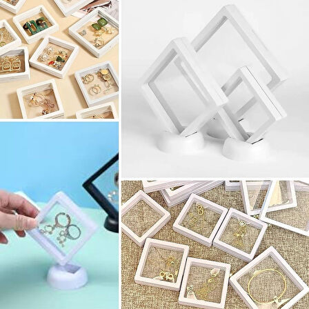 Standlı 3D Şeffaf Film Sergileme Çerçevesi, 7x7 cm Takı, Obje, Koleksiyon Saklama Kutusu