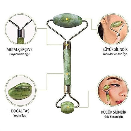Çift Taraflı Yeşim Taşı Jade Roller Cilt Yüz Masaj Aleti Kutusunda