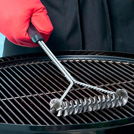 Paslanmaz Çelik Kıllı Barbekü Mangal Izgara Teli Temizlik Fırçası (Uzun Saplı)
