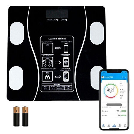 Dijital Baskül Yağ Ölçer Fonksiyonlu Akıllı Baskül – Bluetooth Bağlantılı Tartı