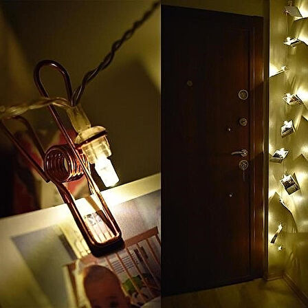 Bakır Renkli Led Işıklı Fotoğraf Asma Mandalları 2 Metre 10'lu Süsleme