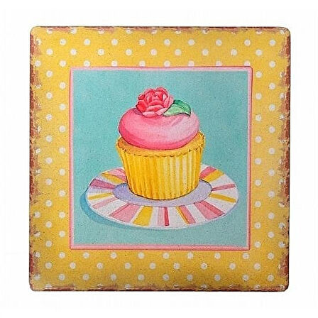 40x40 cm Ahşap Cup Cake Muffin Motifli Duvar Panosu Duvar Süsü