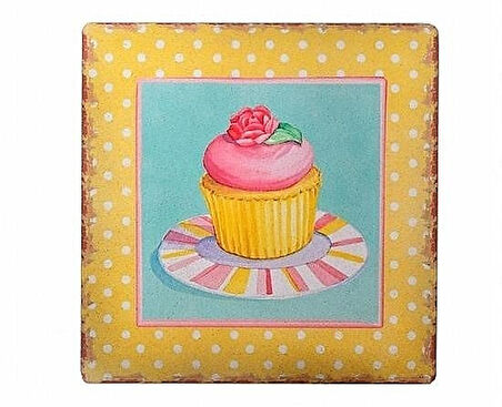 40x40 cm Ahşap Cup Cake Muffin Motifli Duvar Panosu Duvar Süsü