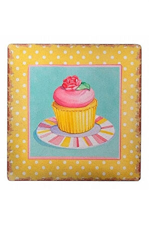 40x40 cm Ahşap Cup Cake Muffin Motifli Duvar Panosu Duvar Süsü